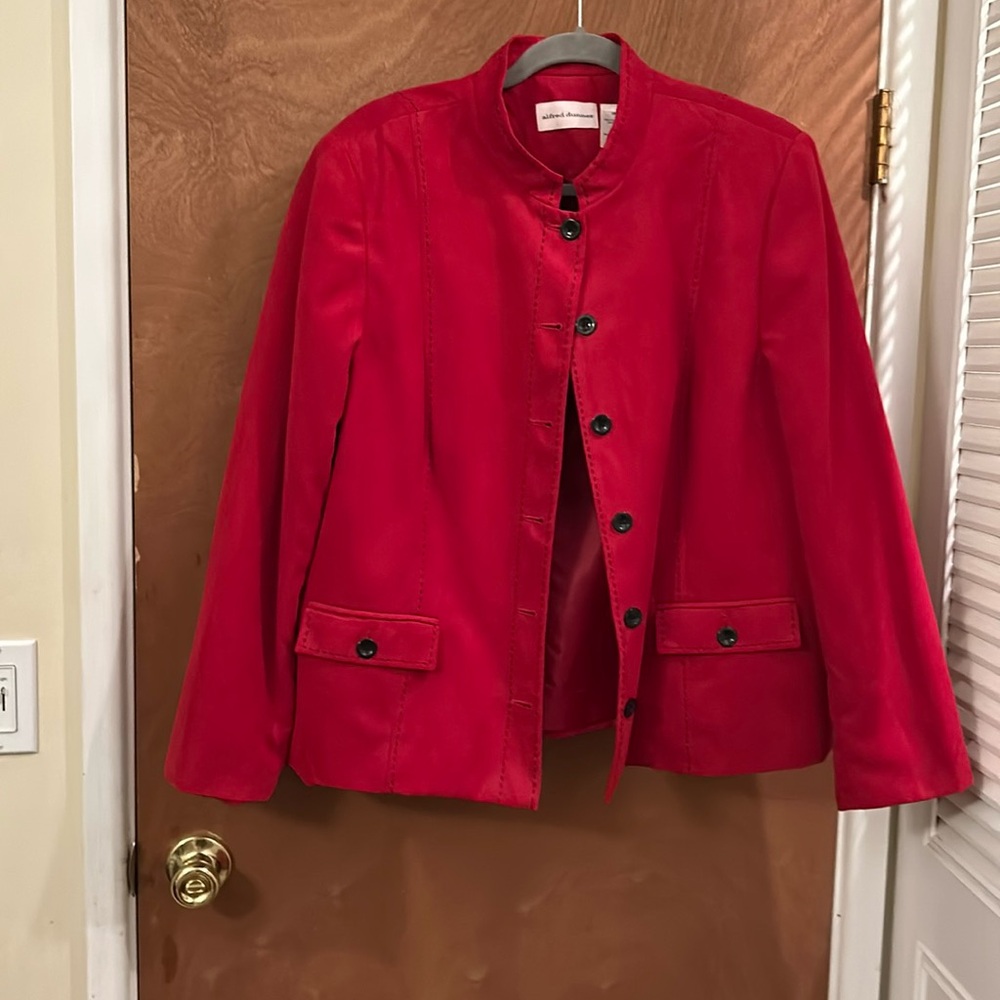Red Suede like Alfred Dunner Blazer 18 Mandarin Collar